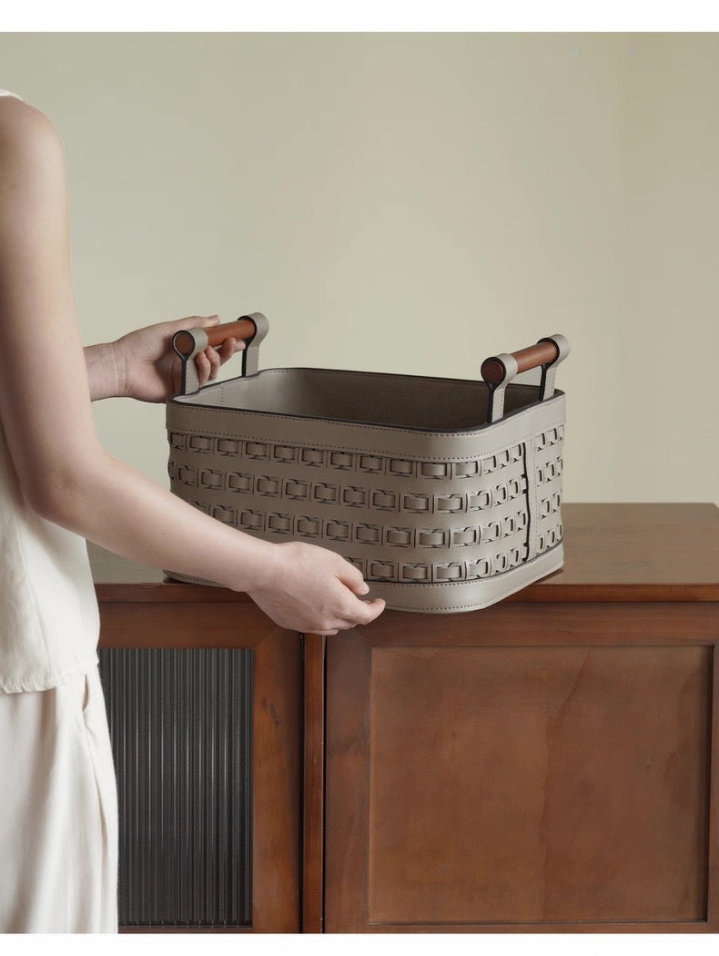 Modern light luxury leather storage basket