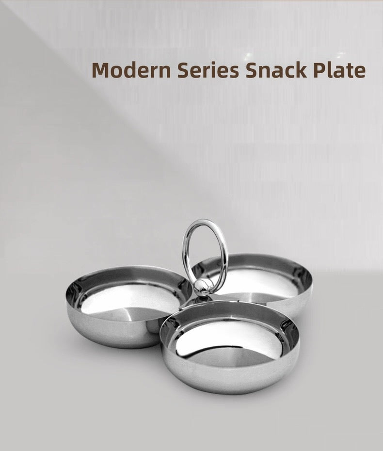 Modern Series Snack Plate – Sculpted Stainless Steel Elegance