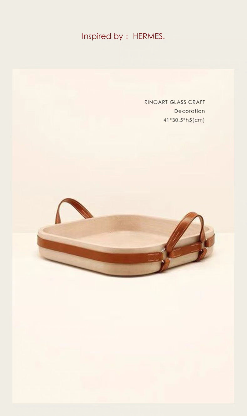 3- Leather-Handled Decorative Tray – Artisan Craft inspired by HERMES