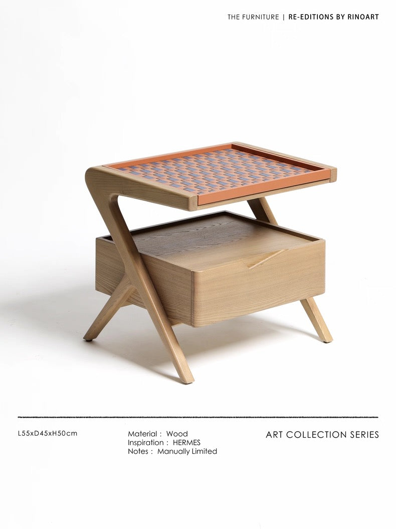 1-Artisan Wooden Side Table with Storage Tray – Contemporary Craft Edition