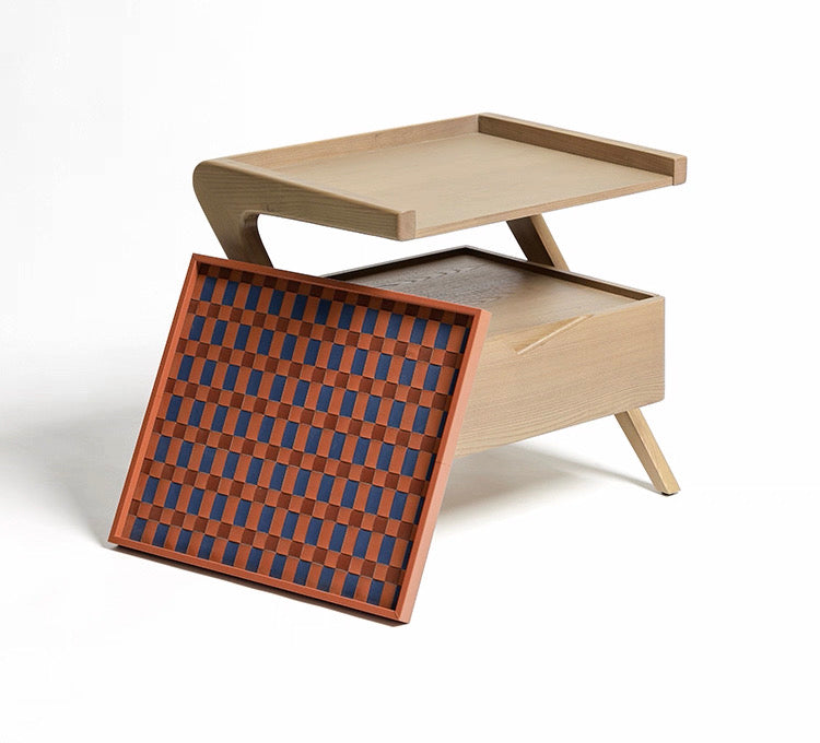 1-Artisan Wooden Side Table with Storage Tray – Contemporary Craft Edition