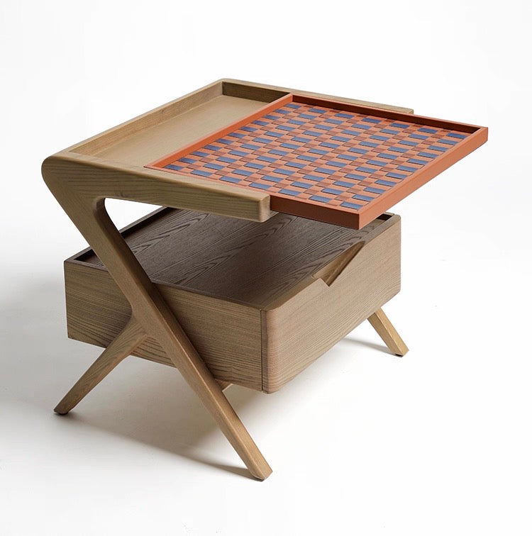 1-Artisan Wooden Side Table with Storage Tray – Contemporary Craft Edition