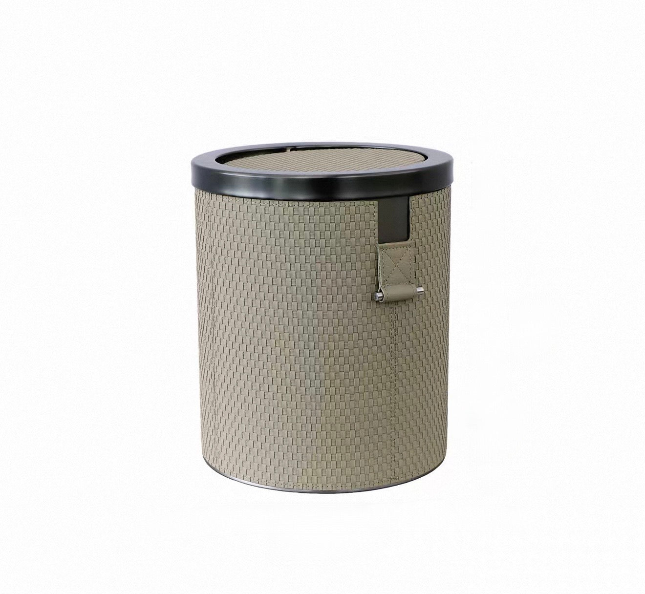 Woven Leather Waste Bin with Soft-Close Lid