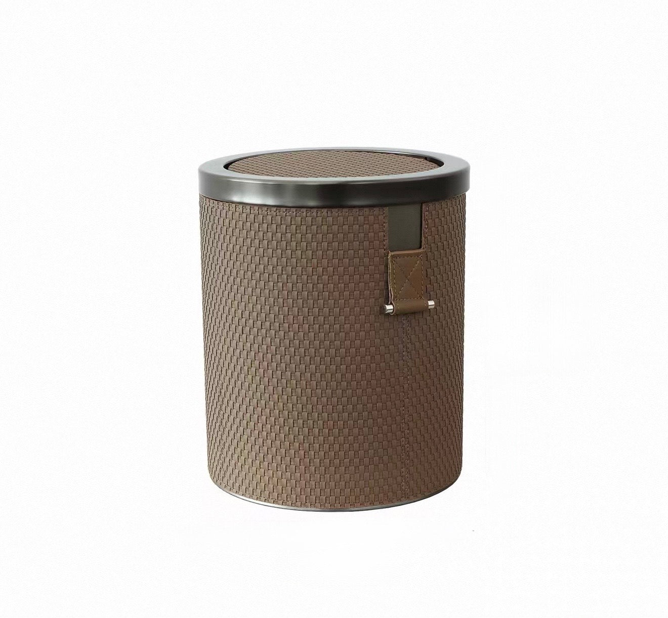 Woven Leather Waste Bin with Soft-Close Lid