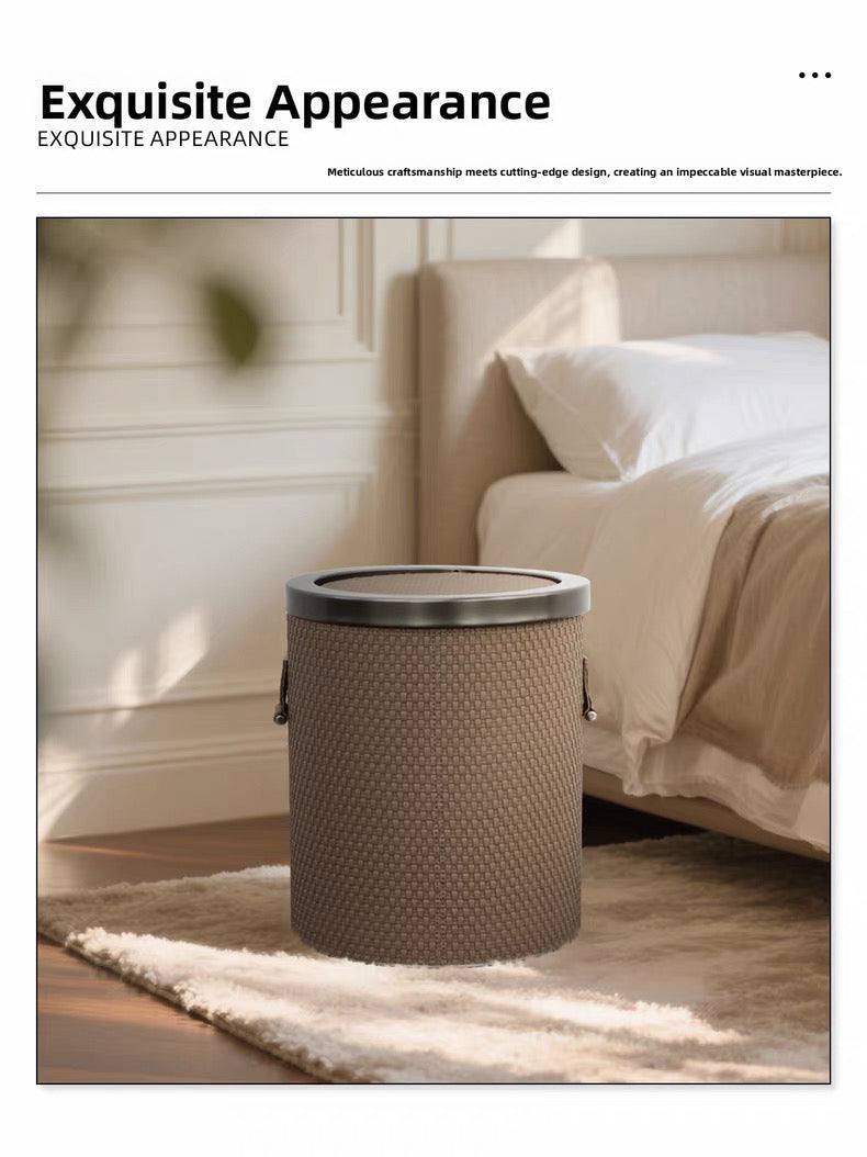 Woven Leather Waste Bin with Soft-Close Lid