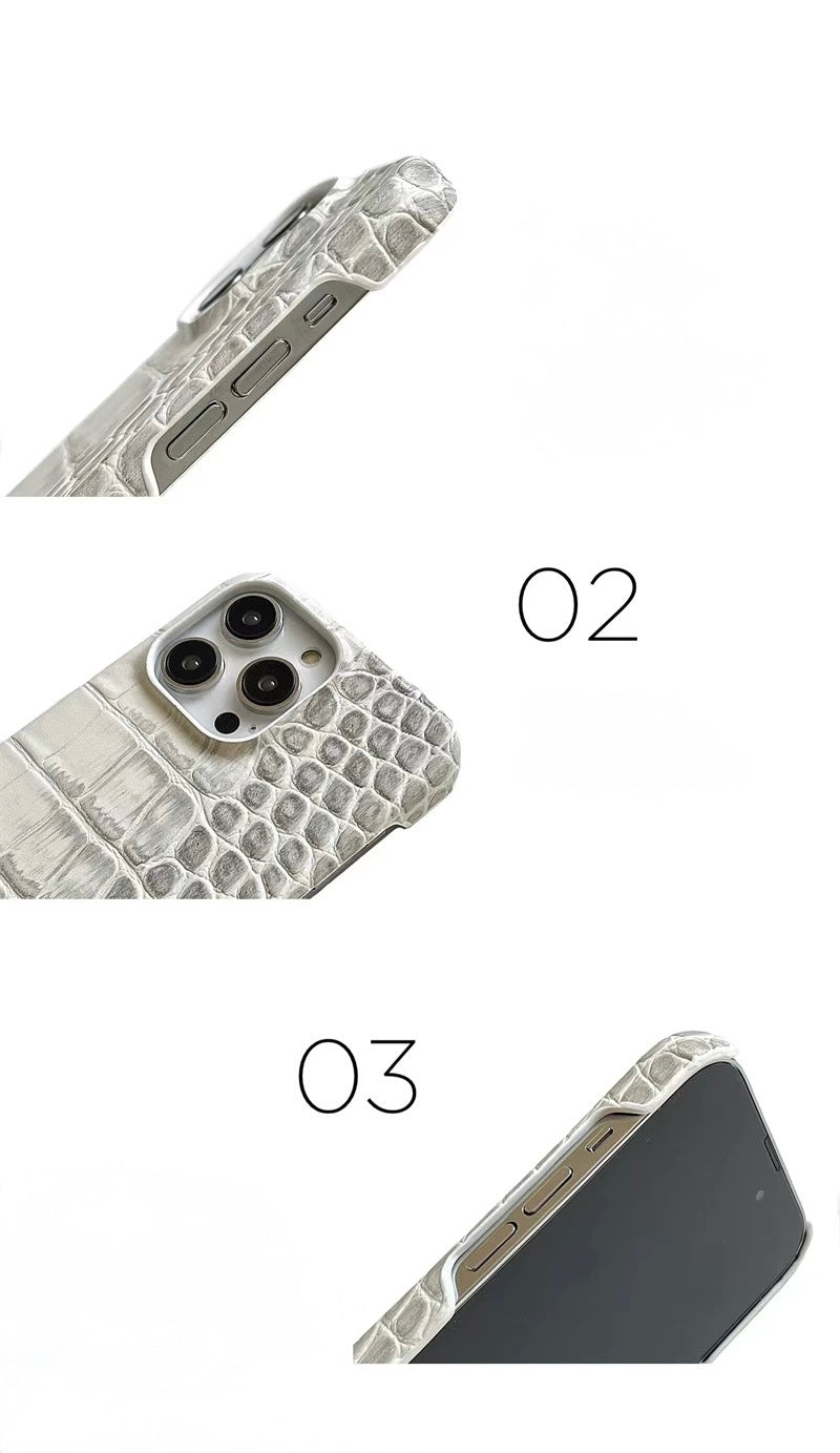 16 pro Ivory Croc – Luxury Crocodile-Embossed Leather iPhone Case