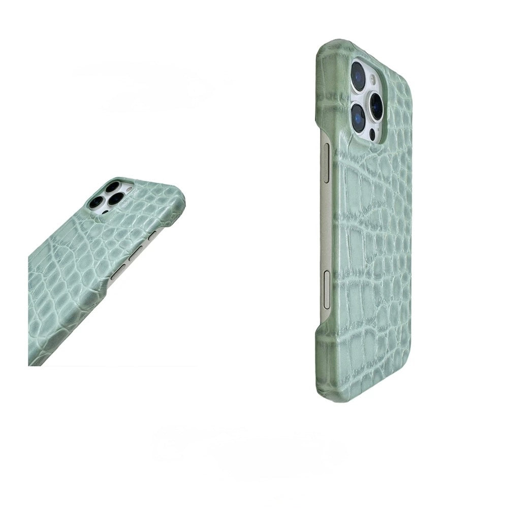 17 Green Crocodile-Embossed Leather iPhone Case – Handcrafted Luxury