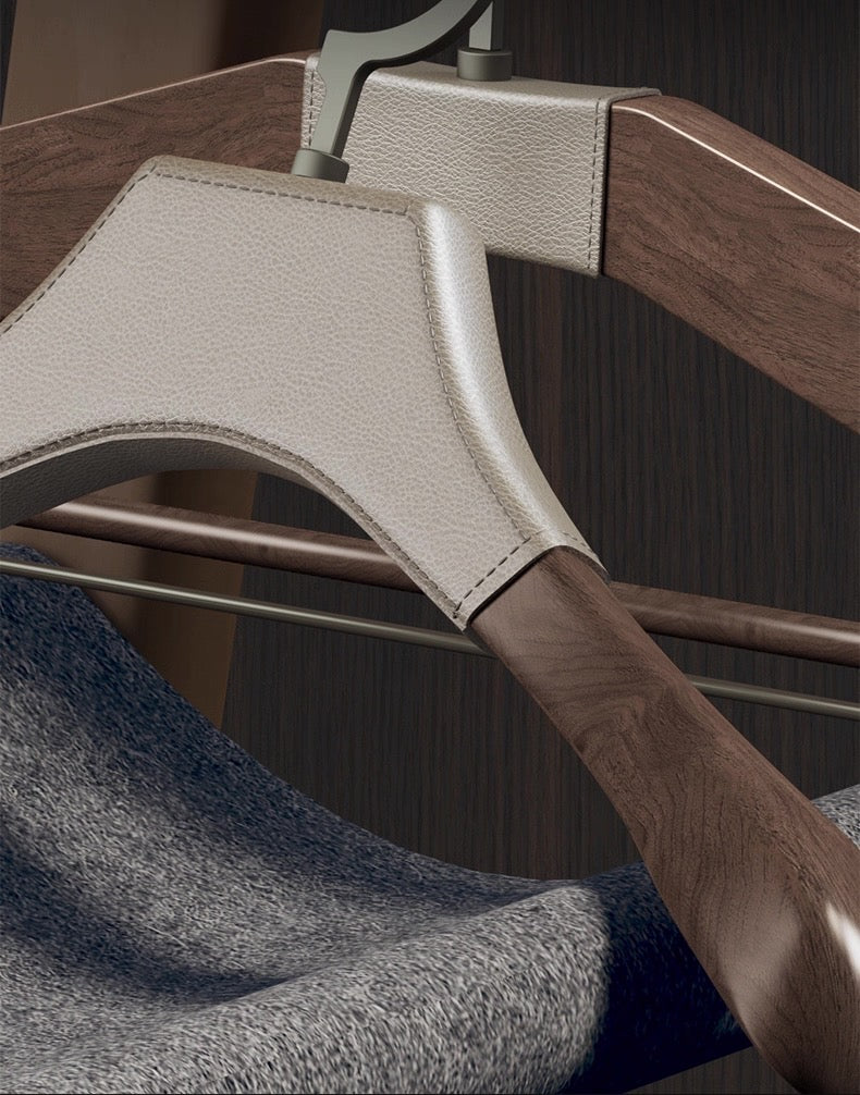 Leather Wrapped wooden clothes hanger