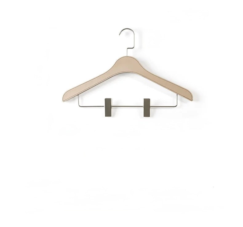 Leather-Wrapped Wooden Hanger with Trouser Clips